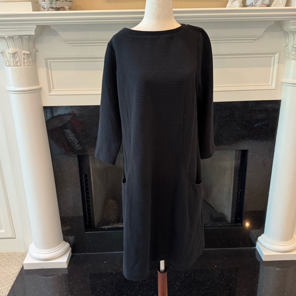 Boden Black Textured Shift Dress with Pockets | Size 18R (US 14R) | 100% Cotton - Picture 1 of 10